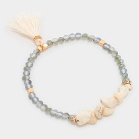 Ivory White Natural Stone Fragments Tassel Charm Bracelet